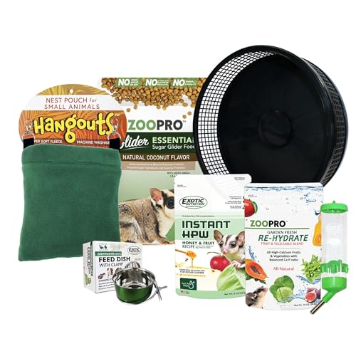 Madagascar Cage & Starter Package for Sugar Gliders - Includes Durable Cage, Exercise Wheel, Healthy Food Assortment, Water Bottle, Food Dishes & Nest Pouch