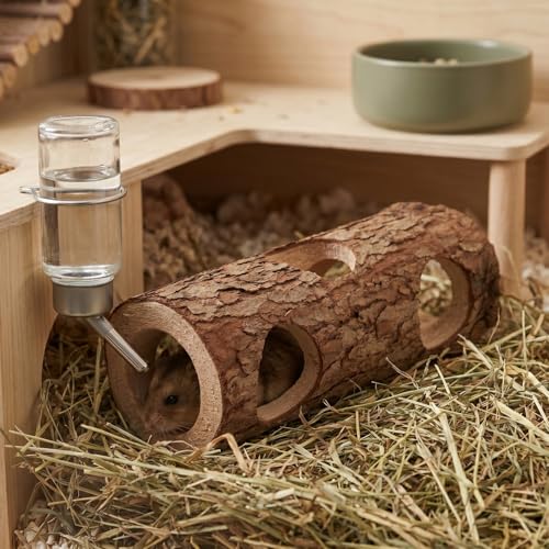 IMIKEYA 2Pcs Natural Wooden Hamster Tunnel Hideout - Hamster House Tube Hideouts, Multi Chamber Burrow for Small Animals, Indoor Cage Playground Exercise Toy, DIY Build Exploring Tube