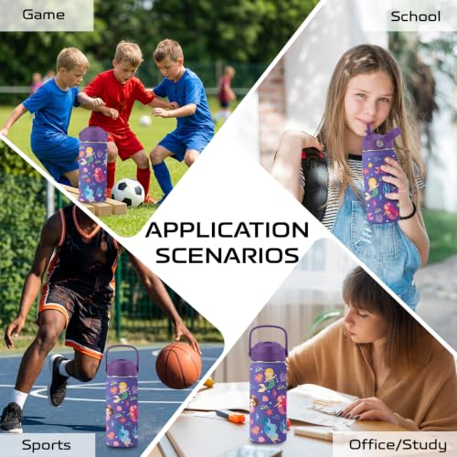 Mermaid 16 oz Water Bottle with Straw – Kid Stainless Steel Vacuum Insulated Cup, Leakproof Straw Lid, Reusable Travel Mug for Outdoor Sports (purple) - color: Mermaid2