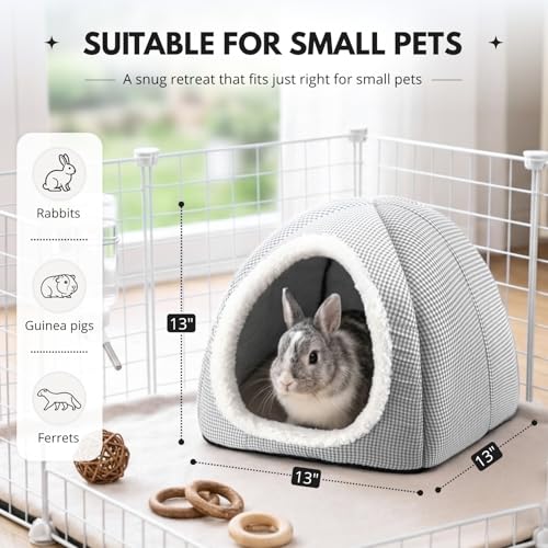 Rabbit Hideout Bed for Large Bunnies, Soft Plush Bunny House | Cozy Small Animal Hideaway with Removable Pad for Indoor Rabbits, Guinea Pigs, and Ferrets, Light Gray - color: Light Gray