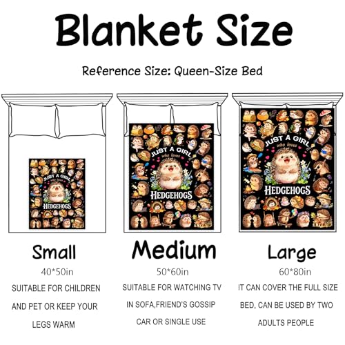 Hedgehog Blanket Gifts Ultra Soft Warm Flannel Hedgehogs Throw Blanket Funny Hedgehog Accessories for Couch Bed Travel 50"x40" - color: Black Hedgehog