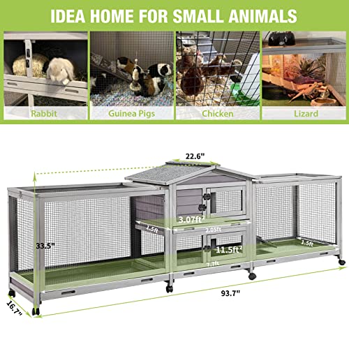 GUTINNEEN Bunny Cage and Outdoor Rabbit Hutch with Casters Waterproof Roof, Rabbit Cage on Wheels with Chew-Proof Ramp