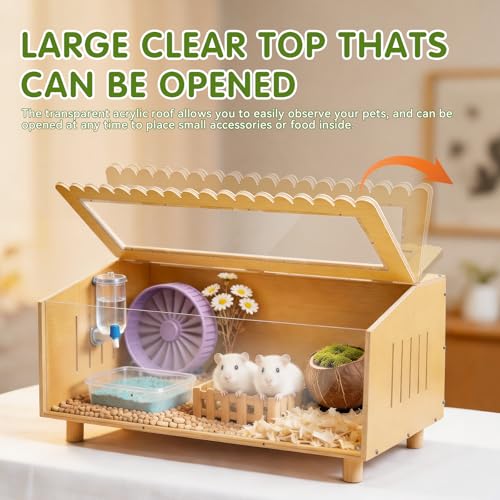 Wooden Hamster Cage Guinea Pig Cage, 23.6x11.8x11.8 Inch Openable Top for Small Animal Dwarf Hamster Guinea Pig Hedgehog