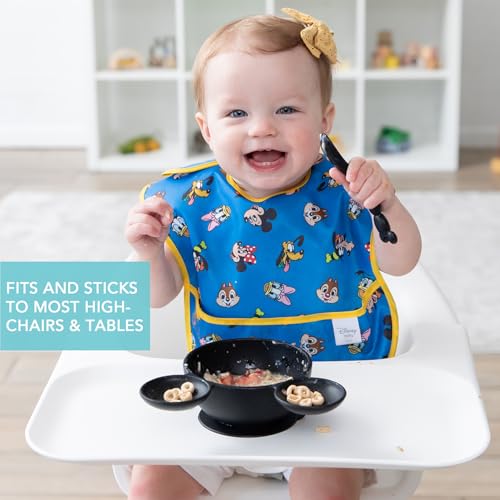 Bumkins Disney Mickey Mouse Bowl, Silicone First Feeding Set with Suction, Includes Spoon, Training Essentials for Baby-Led Weaning, Toddler Self-Feeding, Babies Eating at 4 Mos Up, Black - color: D3 Mickey Mouse-Blk, style: Disney