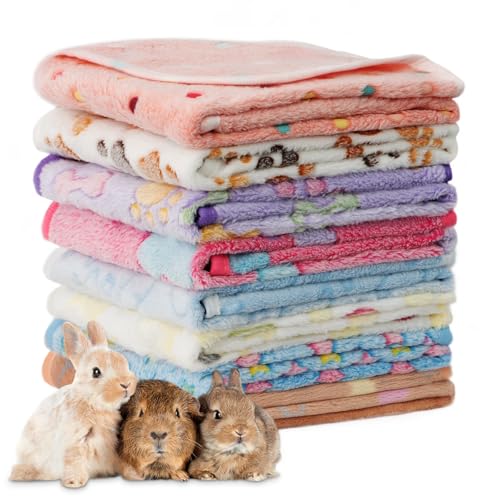 8 Pack Guinea Pigs Fleece Blankets, Soft Plush Mats for Rabbits Hamsters, Washable Small Pet Cage Bedding, Cozy Burrow & Snuggle Cover for Puppies Kittens Travel (26 x 14 Inch, Light Color) - color: Light Color, size: 26x14 Inch /8 Packs