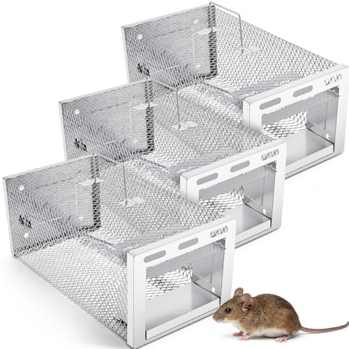 3 Pcs Humane Rat Trap 11.02 x 5.71 x 4.53 in Live Rat Cage Trap for Indoor and Outdoor Small Rodent Animal Mouse Vole Chipmunk Hamsters Live Cage, Safe Control No Kill, Catch and Release