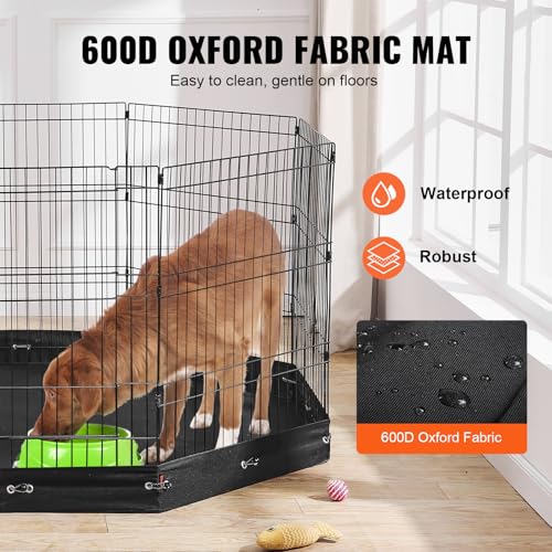 VEVOR Dog Playpen, 8 Pcs 30"H x 24"W Panels Foldable Metal Pet Exercise Pen, Dog Fence Indoor and Outdoor Pen with Door, 600D Oxford Fabric Bottom Pad, Pet Playpen for Dogs, Cats, Other Small Animals - size: 8 panels 30*24in, style: Playpen + Bottom Pad