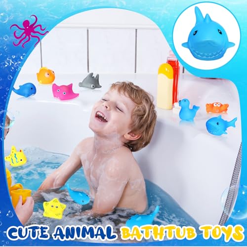 Poen 100 Pcs Rubber Bath Toys Bulk Cute Sea Animals Bathtub Toys Floating Ocean Squeaky Animals for Birthday Party Supplies Summer Pool Favors Baby Shower Classroom Carnival Prizes, 10 Styles - style: Stylish Style