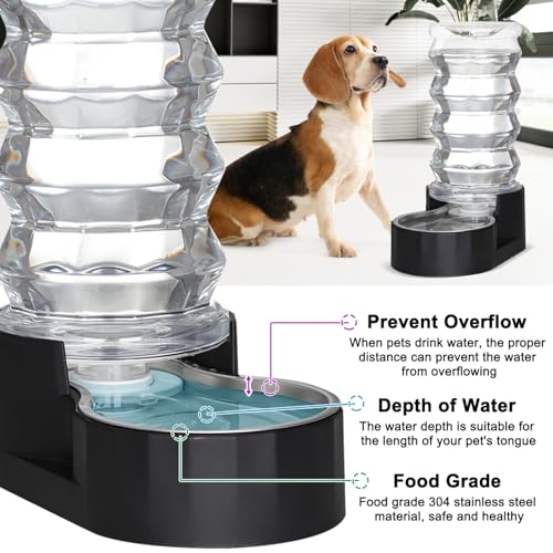 RIZZARI 8L Dog Water Bowl Dispenser:Spill Resistant Multi Pet Solution | Cleaner Drinking Water / Dishwasher Safe Bowl / Auto-Refill with No Pump / Spill Resistant / No Electricity - color: Dark Black, size: 8L