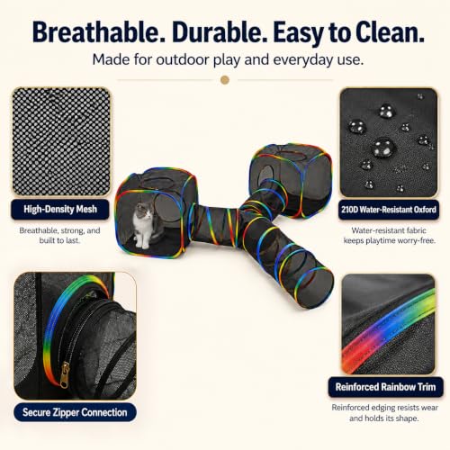 Outdoor Rainbow Cat Enclosures Playground,Outside House for Indoor Cats Include Portable Tent, 3 Way with 2 Cube Tunnel, for Kitty and Small Animals,Within Storage Bag - size: 2 Cube+3-Way Tunnel (no tent)