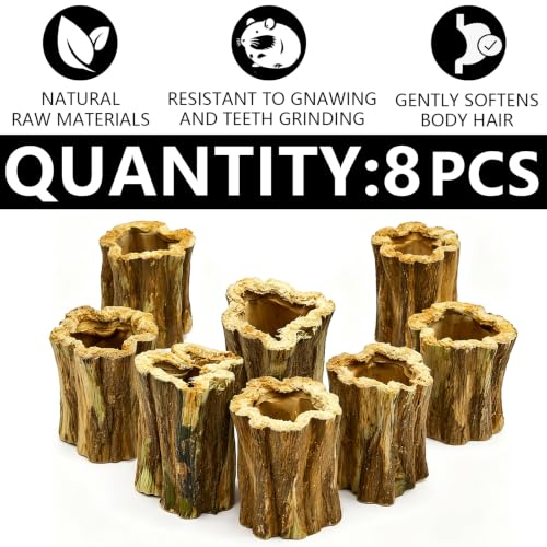Natural Dried Papaya Block Chew Toys, 8 Pcs Organic Papaya Stump Molar Treats, Healthy Teeth Grinding Chews for Rabbits, Guinea Pigs, Chinchillas, Hamsters, Small Animal Foraging Snack