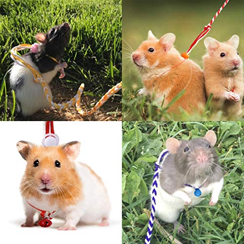 Hamster Harness 5 Pieces Adjustable Small Animal Bell Harness Rope Harness for Lead Walking Pet Gerbil, Rat, Mouse, Hamster Harness | Adjustable Small Animal Bell Harness Rope Hamster Leash for Lead Walking Pet Gerbil, Rat, Mouse, Hamster Harness