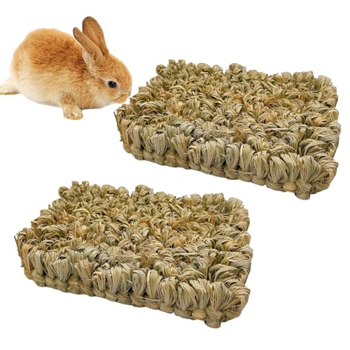 Hamiledyi Rabbit Grass Bed 2PCS Guinea Pig Hay Mat Bunny Natural Straw Woven Bed Rabbit Handmade Bedding Sleeping Grinding Nesting and Chewing Toy for Rabbit Guinea Pig Chinchilla Hedgehog Hamster - size: 2PCS
