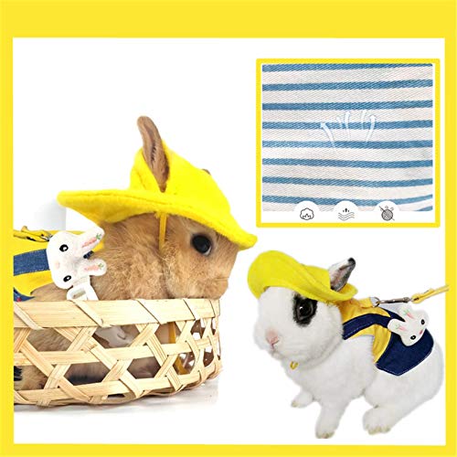 Guinea Pig Clothes,Soft Bunny Ferret Clothes with Pet Rabbit Harness and Leash Mini Hat Bag Cute Brooch for Kitten Small Animal Collars - color: ADenimYellow, size: Medium