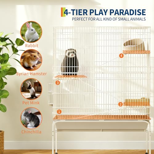 4-Tier Metal Small Animal Cage with Wheels, Removable Ramps, Water Bottle & Food Bowl,55" h Large Critter Nation Cage for Guinea Pigs, Rabbits, Ferrets, Chinchillas, Rats, Squirrels - size: 55"H