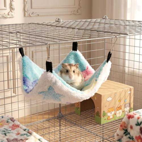 2 Pack Hanging Corner Pet Rat Hammock with Hooks, Warm Fleece Hammocks Small Animal Bed Hideout Swing Cage Accessories for Rats Squirrels Sugar Gliders Guinea Pigs Hamsters Ferret Chinchilla