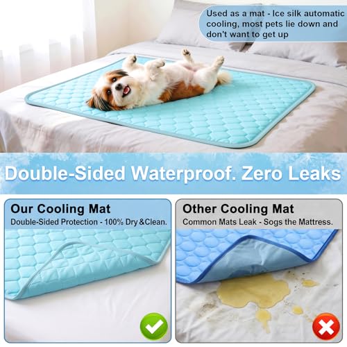 Vivifying Cooling Mat for Dogs, 40" x 30" Waterproof Reversible Dog Cooling Mat with Ice Silk, Thick & Durable Summer Blanket for Sofa, Bed, Crate, Car Seat (Blue) - size: X-Large