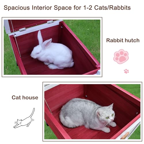 Rockever Outdoor Cat House, Rabbit Hutch Outdoor Indoor Bunny Cage | Waterproof Cat Houses For Outdoor Cats, Wooden Small Pet House And Habitats, Openable Roof