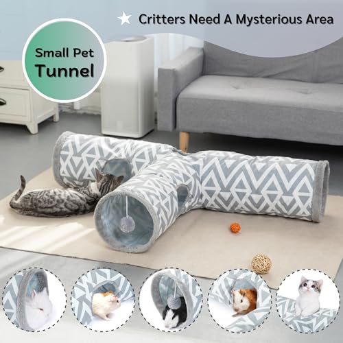 JanYoo Plush Rabbit Hideout Bunny Tunnel and Tube 3 Ways Guinea Pig Tunnel | 47'' Collapsible Cat Toys with Interactive Ball for Indoor Kittens Rabbits Ferret Guinea Pigs Pet Accessories
