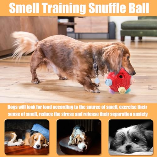 Dog Snuffle Ball-Interactive Puzzle Dog Toys Encourage Natural Foraging Skills Slow Feeder for Training and Stress Relief, Cloth Strip Hiding Food Dog Toys for Any Size Dogs (Red Macaron) - color: Red Macaron