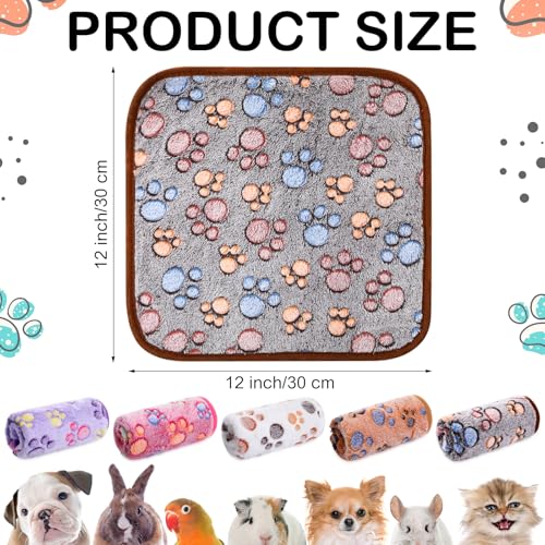 Moukeren 5 Pcs Guinea Pig Waterproof Fleece Cage Liner,Paw Print,12 x 12'' | Washable Absorbent Bedding for Hamsters Rabbits, Reusable Pee Pad, Soft Blanket Sleep Mat, Easy Clean Small Animal Supplies