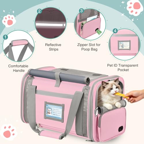 Cat Carrier Top Load, Privacy Curtains Soft Pet Travel Bag Airline Approved | Collapsible Soft-Sided Cat/Dog/Pet Carrier for Small Cats Dogs Puppy Under 16 lb, Washable Kitten Mesh Cage (16.9x10.8x10.8) - color: Pink