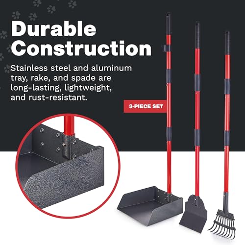 Pooper Scooper for Dogs, Heavy Duty Long Handle Rake, Spade & XL Tray | Rustproof Aluminum Poop Scooper for Large Dogs, 36+" Handles and 9”W 9.5”L Extra Large Tray for Yard, Grass, Dirt & Gravel - color: 3 Piece Set - X Large