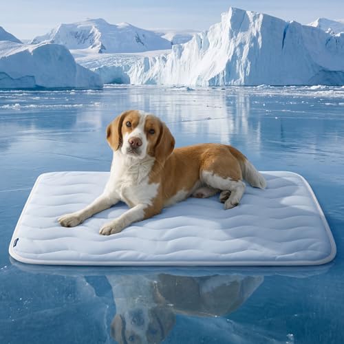 Bedsure Cooling Mat for Large Dogs,Washable Breathable QMax>0.4 Cool Fiber | 35x23In Gel-free Cool-to-touch Fabric to Rapid Cooling,Cold Crate Pad Indoor for Pet,Portable Thin Kennel Mat as Topper,Blue - color: Blue, size: 35" x 23" (L-Crate)
