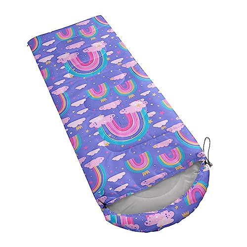 AILONEN Midnight Meow Sleeping Bag, Charcoal Cat Eyes Crescent Graphic, Portable Camp Sack Sleepover Style - color: Rainbow2
