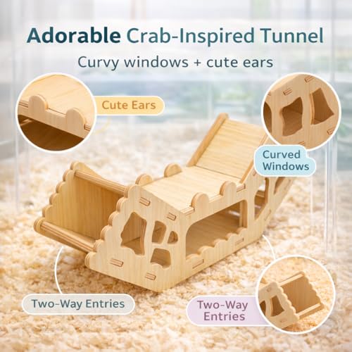 Wooden Hamster Tunnel Toy – Natural Chewable Hideout for Syrian, Dwarf Hamsters and Small Pets, Cage Decor and Play Accessory
