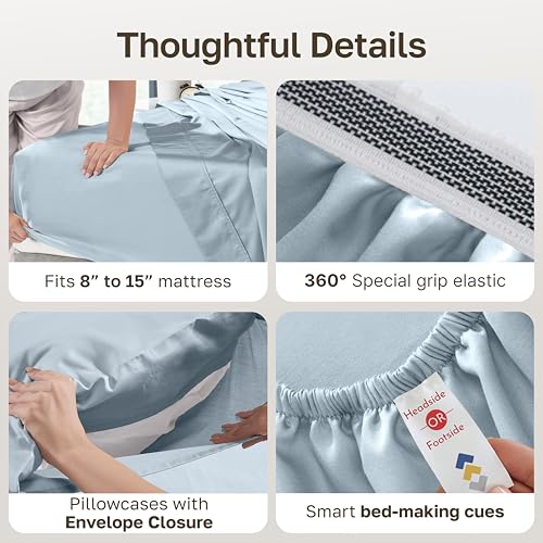 California Design Den 100% Egyptian Cotton Full Sheets, 4 Pcs, Light Blue | Backed by Good Housekeeping Seal, Light & Airy Soft Sateen, 15" Deep Pocket, All-Around Elastic, Durable, Easy Care 4pc Set - color: Light Blue, size: Full