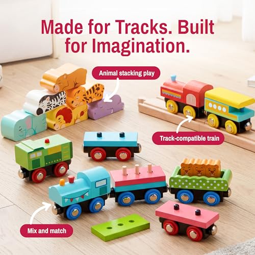 Montessori Animal Wooden Train Toy Set for Kids, 12PCS Magnetic Train Cars with Storage Gift Box, STEM Educational Toy for Boys & Girls, Ages 18Month - 8 Years, Easter Birthday Party Gift