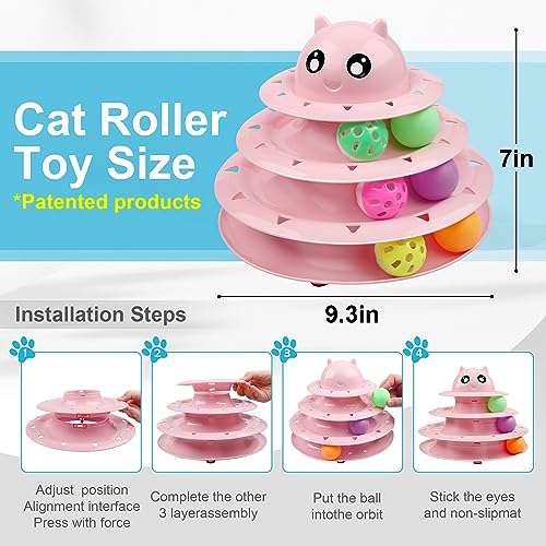 UPSKY 24 PCS Cat Toys Set with Teaser, Mice, Spring, and Various Ball Toys | Puzzle Kitten Toys, Sturdy Structure, Detachable Design, Easy to Assemble, Anti-Slip, Reduces Boredom for Indoor Cats - color: D-24PCS-Pink