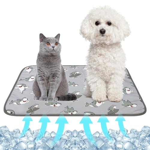 Summer Pet Cooling Mat - Cat Dog Cushion Pad Sleeping Cool Sharks Comfortable Soft for Pets Kids and Adults (Grey Shark, S) - color: Grey Shark, size: S: 15.5'' x 19.5''