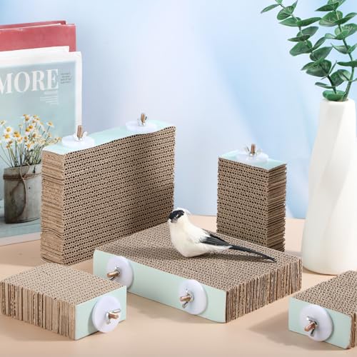 Nuanchu 6 Pcs Paper Bird Chew Toys Parrot Perch Cardboard Platform for Cage Bird Paw Grinding Stand Parrot Cage Playground for Budgie Conure Macaws Cockatiel Parakeet Lovebird Sparrows