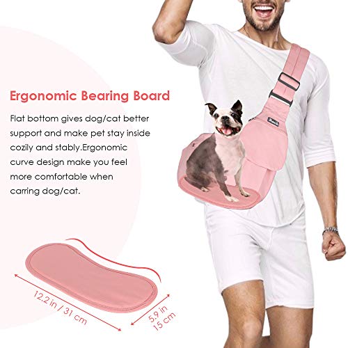 Lukovee Pet Sling, Small Pet Carrier, Hard Bottom Support & Safety Hook | Adjustable Drawstring Opening, Comfortable Padded Shoulder Strap, Zipper Pocket, Dog Slings Purse for Small Dog Cat (Pink) - color: A-Pink