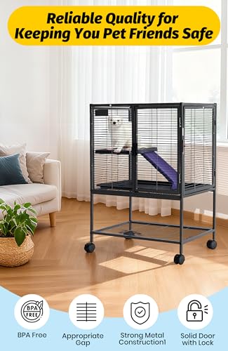 Garvee Metal Small Animal Cage,34 ''H Ferret Cage for Small Animals | Multi-Level Large Hamster Cage with Ramp, Extra Storage Stand, RemovableTray for Chinchilla, Rabbit - color: Black and Purplr, size: 24.0"L x 17.3"W x 34.1"H