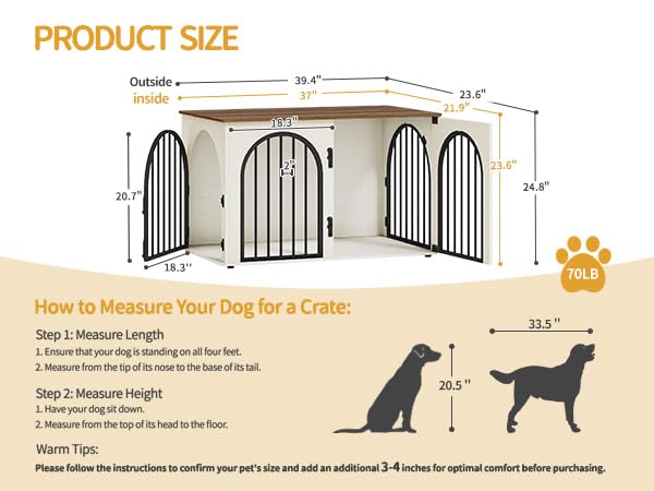39.4" Wooden Dog Crate Furniture, Indoor Dog Kennel Dogs Cage for Small/Medium/Large Dogs, Heavy Duty Dog Crates Decorative Pet House End Side Table TV Stand, White Brown DFC84114B | Dog Kennel Furniture Wooden Dog Cage Heavy Duty Dog Crate Decorative Pet