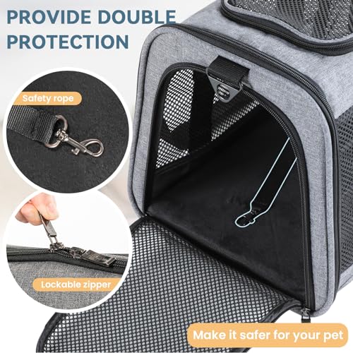 PETSFIT Large Cat Car Carrier,19 x 12 x 12 | Roomy Escape-Proof Cat Car Seat, Safe Driving, Lockable Zippers & Safety Tether, Soft-Sided Travel Carrier - color: Z-Gray, size: 19.0"L x 12.0"W x 12.0"H