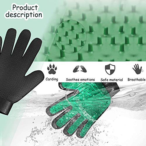 Gentle Deshedding Pet Grooming Mitt - Efficient Hair Remover Brush for Dogs, Cats, Horses with Long & Short Fur (1 Pair) - color: Green