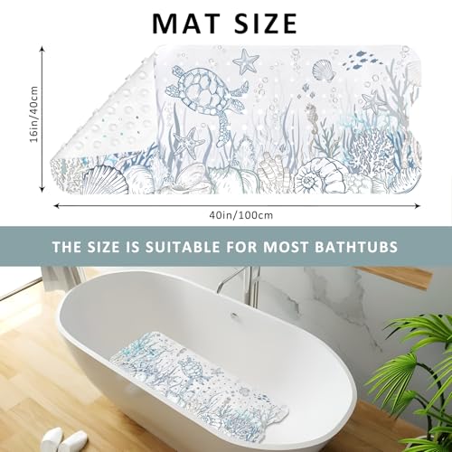 Sea Turtle Bathtub Mat Non Slip, Cute Baby Bath Mat for Tub Rubber Tub Mat, Kids Bath Mats for Bathroom Undersea Anti Slip Shower Mat with Suction and Drain Holes Machine Washable, 40″X16″ - color: C04, size: 40" x 16" (Rectangular)