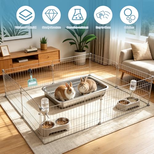 FHTONGE Large Stainless Steel Rabbit Litter Box with Large Sifting Grids | Odor Control, Easily Clean, Low Entry, Metal Bunny Litter Pan, Pet Toilet Train Tray for Small Animl Guinea Pig Ferret Rodent - size: 19.5x13.6x2.8"(50x35x7cm)