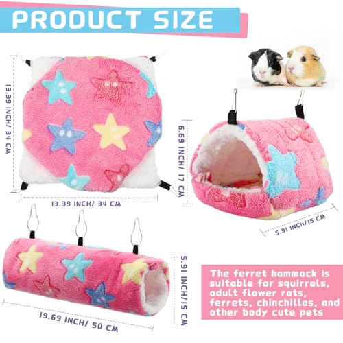 Abbylike 9 Pieces Rat Hammock 3 Tier Guinea Pig Ferret Hammocks Small Pet Hanging Tunnel Glider Toy Guinea Pig Ferret Hideout Bed Cage Accessories for Hamster(Green, Purple, Pink,Star) - color: Green, Purple, Pink