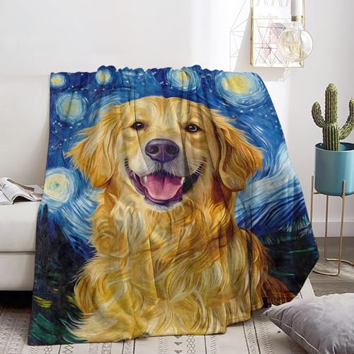 Cute Golden Retriever Dog Blanket Soft Cozy Flannel Starry Night Throw Blanket for Women Adults Kids - Warm Yet Lightweight Blankets for Travel, Bed, Couch, Fuzzy Outdoor Comfort Wrap 50"×40" - color: Dog01, size: 50x40 Inch