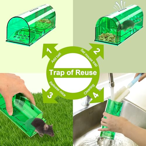 2 Pcs Humane Mouse Traps, Reusable Mice Trap Live Rat Cage Indoor Outdoor | Green, PC Material, Reusable Capture & Release, Use for Home, Waterproof - size: 2 Pack