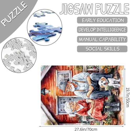 Old Couple Jigsaw Puzzles 1000 Pieces for Adults, Families (Man,Woman,Wooden House,Animal,Dog,Garden) Pieces Fit Together Perfectly 19.7''x27.6''inch Family Performance Frameable Magic Puzzle Art - color: Artwork-52