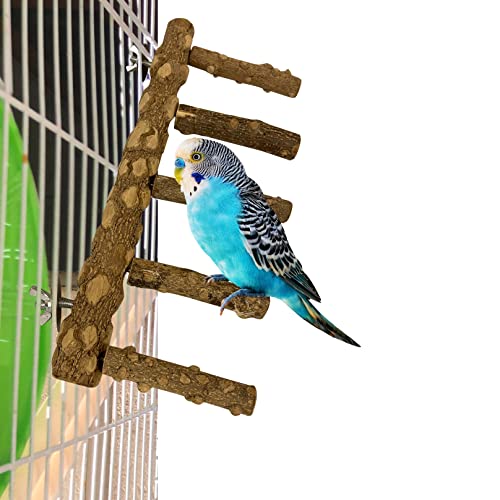 SIMENA Bird Ladder Perch, Natural Wood Parrot Stand, Hamster Climbing Toy, Bird Cage Ladder for Small and Medium Birds, Parakeet, Cockatiel, Conures, Lovebirds, Budgie