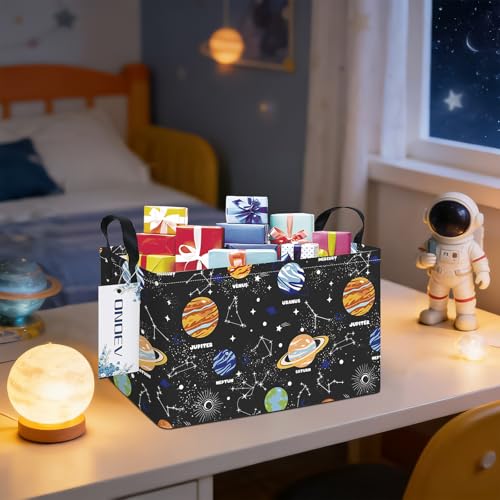 Rectangular Solar System Planet Storage Bin, Closet Organizer Basket | Moisture repellent textile, reinforced carry grips, collapsible holder tidies cabinet and teenage bedroom belongings - color: REC Planet
