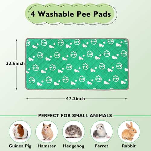 4 Pack Guinea Pig Bedding - Washable Guinea Pig Liners for Midwest Cage, Waterproof Reusable Pee Pads Super Absorbent Mats for Small Animals Pet Rabbit Bunny Hamster Rat (Green, 48 x 24 Inch) - color: Green, size: 48" x 24" (4 Pack)
