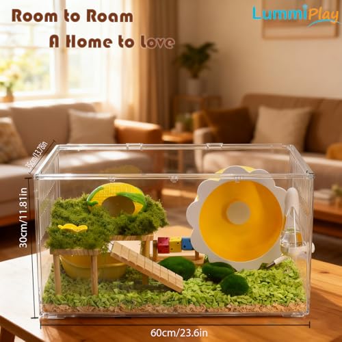 Large Clear Small Animal Cage, 23.6 x 13.8 x 12.2 Inches, Transparent Pet Habitat with Ventilation and openable Top Cover for Hamster, Reptiles, Lizards, Gecko, Frog, Box Turtle, cage only